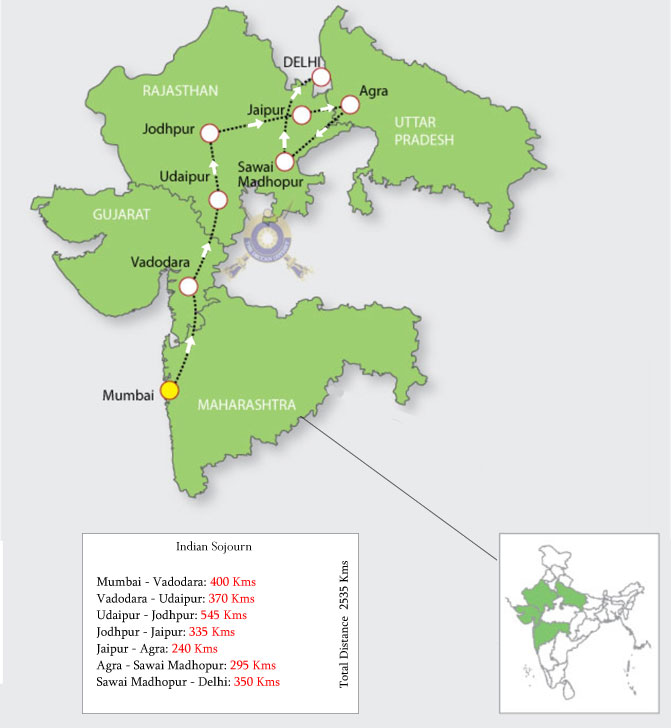 Indian Sojourn Tour Route Map